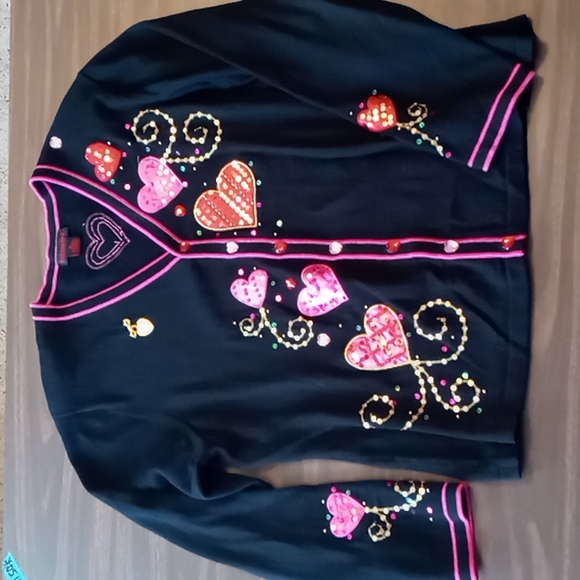 Bobbie Bell Heart Embellishment Cardigan w Heart Buttons and Pin XL - Picture 1 of 8